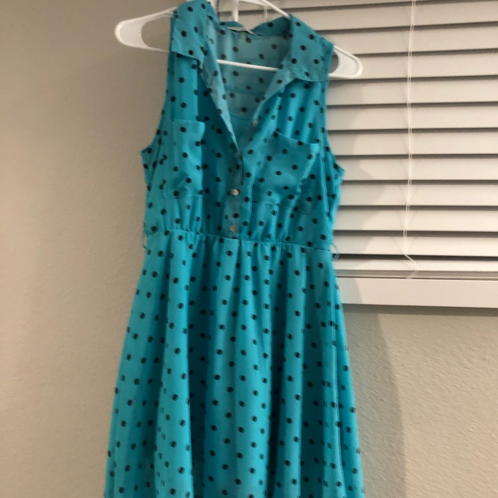 Turquoise and black collared dress